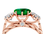 Rose gold Three-Stone Heart Cut Emerald Braided Band Ring with Four-Prong Setting_16