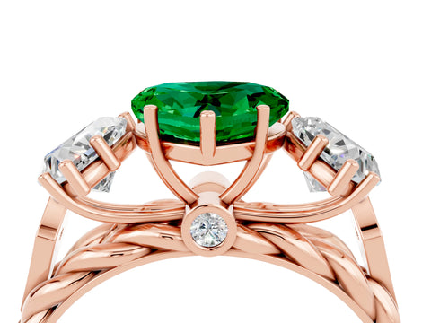Rose gold Three-Stone Heart Cut Emerald Braided Band Ring with Four-Prong Setting_16