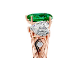 Rose gold Three-Stone Heart Cut Emerald Braided Band Ring with Four-Prong Setting_17