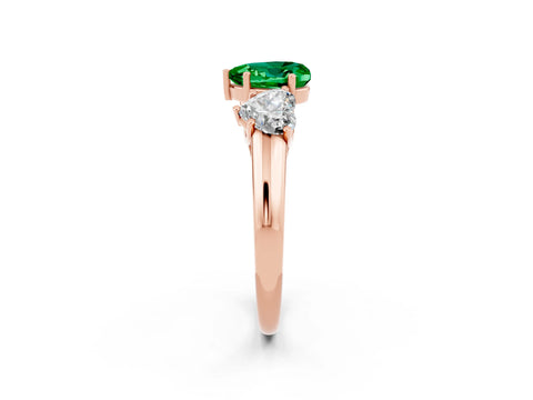 Rose gold Three-Stone Heart Cut Emerald Engagement Ring with Prong Setting_2