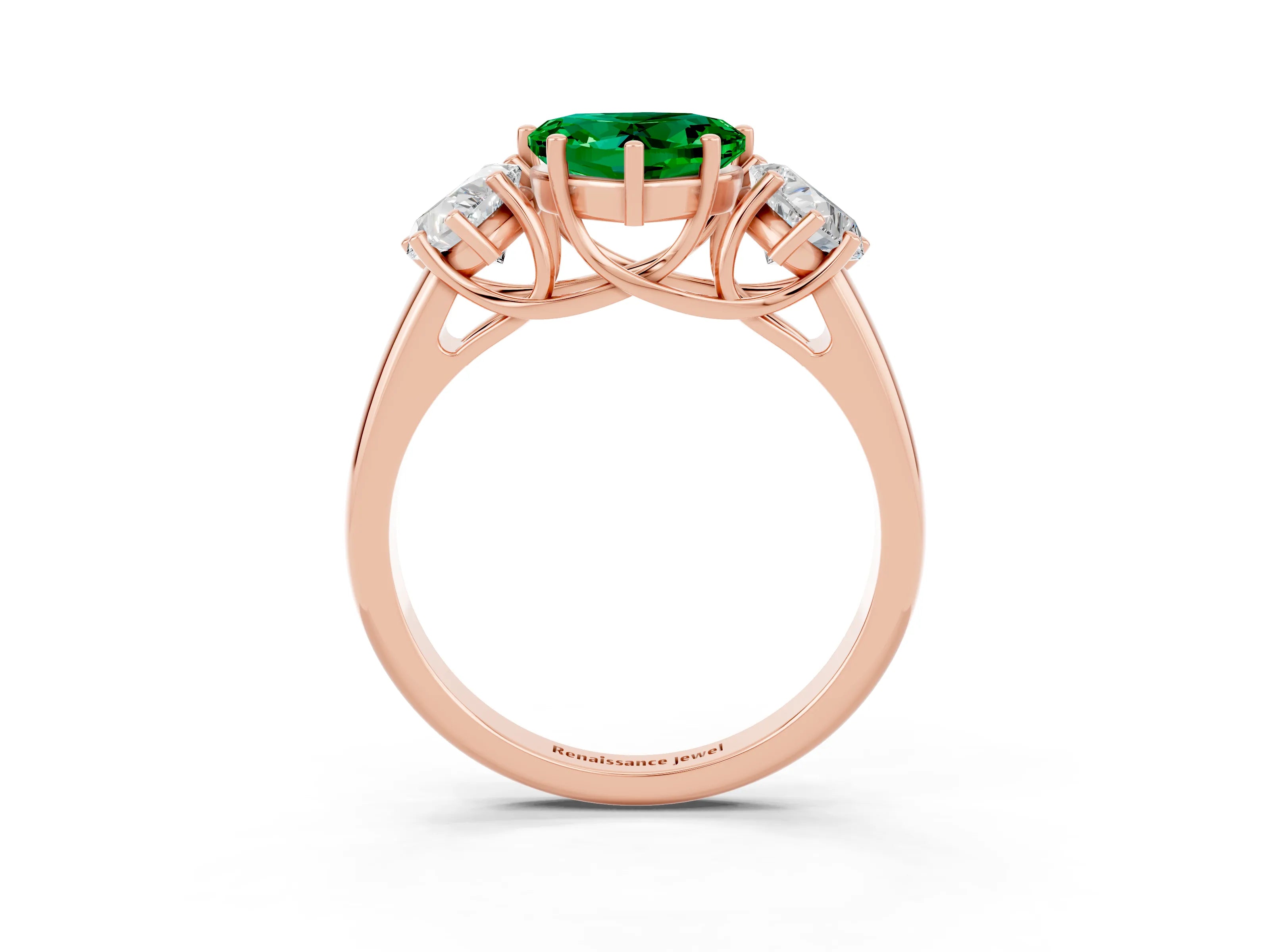 Rose gold Three-Stone Heart Cut Emerald Engagement Ring with Prong Setting_3