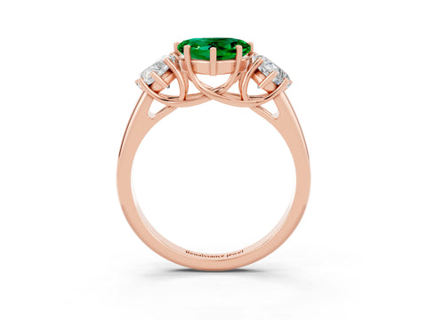 Rose gold Three-Stone Heart Cut Emerald Engagement Ring with Prong Setting_3