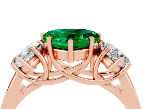 Rose gold Three-Stone Heart Cut Emerald Engagement Ring with Prong Setting_4