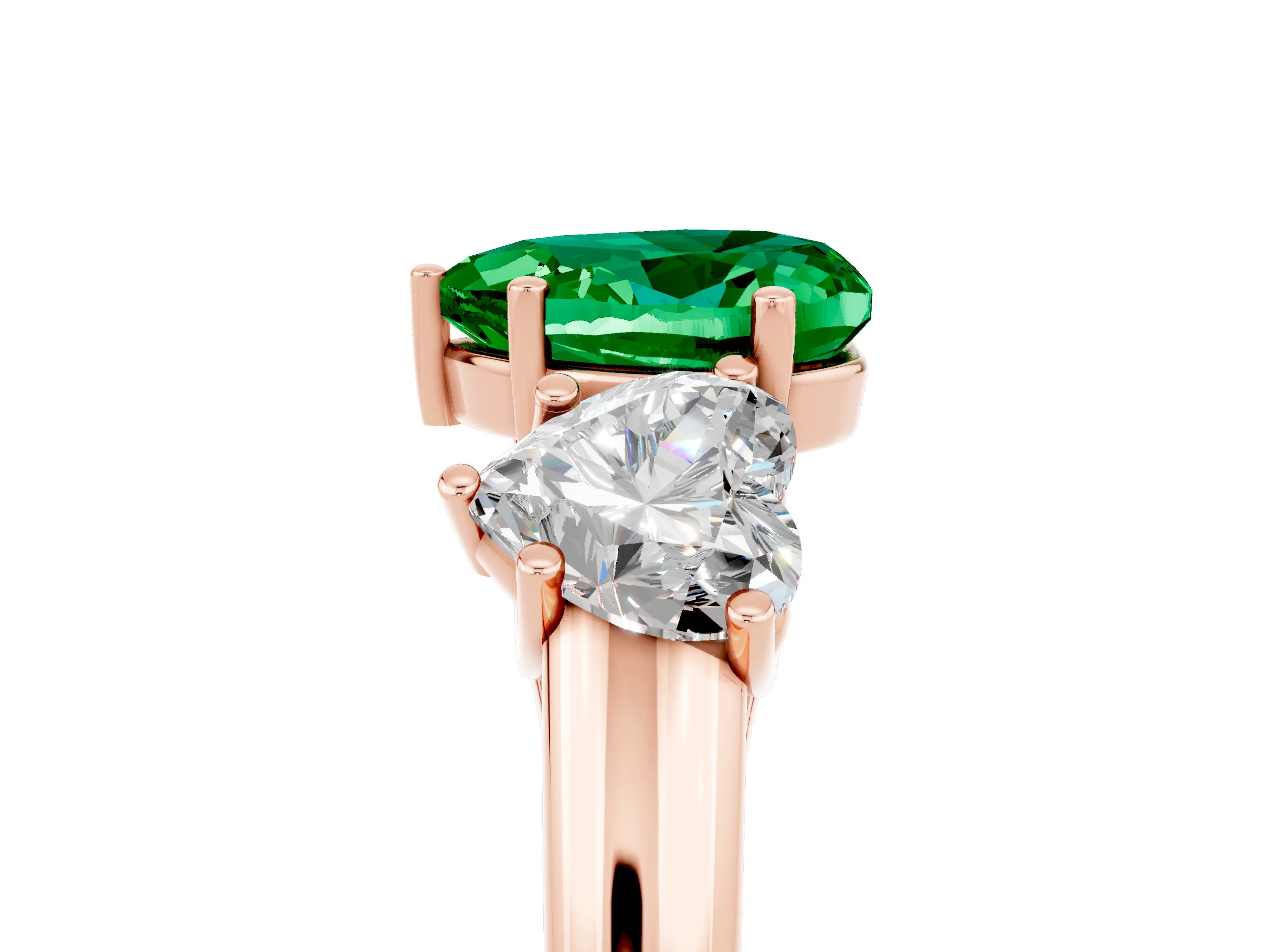 Rose gold Three-Stone Heart Cut Emerald Engagement Ring with Prong Setting_5