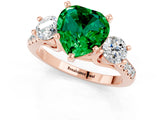 Rose gold Three-Stone Heart Cut Emerald Pavé Band with Four-Prong Setting_1