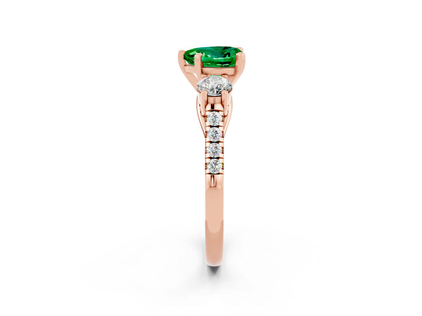 Rose gold Three-Stone Heart Cut Emerald Pavé Band with Four-Prong Setting