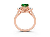 Rose gold Three-Stone Heart Cut Emerald Pavé Band with Four-Prong Setting_3