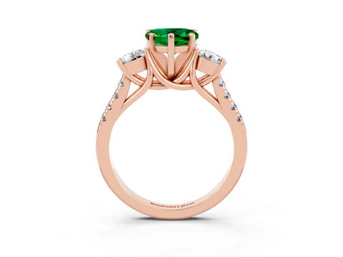 Rose gold Three-Stone Heart Cut Emerald Pavé Band with Four-Prong Setting_3