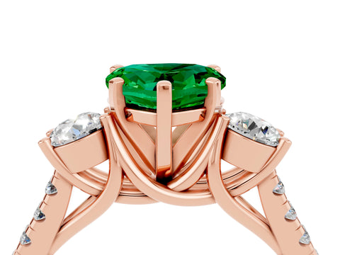 Rose gold Three-Stone Heart Cut Emerald Pavé Band with Four-Prong Setting_4