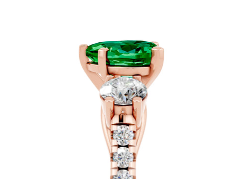 Rose gold Three-Stone Heart Cut Emerald Pavé Band with Four-Prong Setting_5