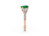 Rose gold Three-Stone Heart Cut Emerald Ring with Pavé Band and Prong Setting_14