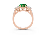 Rose gold Three-Stone Heart Cut Emerald Ring with Pavé Band and Prong Setting_15