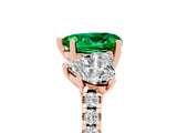Rose gold Three-Stone Heart Cut Emerald Ring with Pavé Band and Prong Setting_17