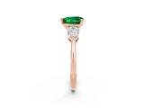 Rose gold Three-Stone Heart Cut Emerald Ring with Pear Side Stones and Four-Prong Setting_2