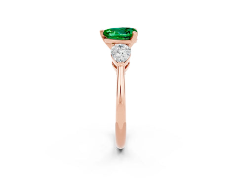 Rose gold Three-Stone Heart Cut Emerald Ring with Pear Side Stones and Four-Prong Setting_2