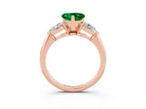 Rose gold Three-Stone Heart Cut Emerald Ring with Pear Side Stones and Four-Prong Setting_3