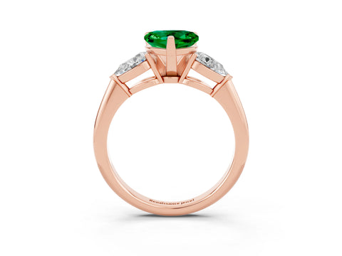 Rose gold Three-Stone Heart Cut Emerald Ring with Pear Side Stones and Four-Prong Setting_3