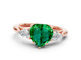 Rose gold Three-Stone Heart Cut Emerald Ring with Pear  Side Stones in Four-Prong Setting_12