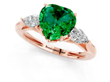 Rose gold Three-Stone Heart Cut Emerald Ring with Pear  Side Stones in Four-Prong Setting_13