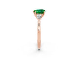 Rose gold Three-Stone Heart Cut Emerald Ring with Pear  Side Stones in Four-Prong Setting_14