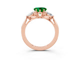 Rose gold Three-Stone Heart Cut Emerald Ring with Pear  Side Stones in Four-Prong Setting_15