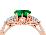 Rose gold Three-Stone Heart Cut Emerald Ring with Pear  Side Stones in Four-Prong Setting_16