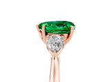 Rose gold Three-Stone Heart Cut Emerald Ring with Pear  Side Stones in Four-Prong Setting_17