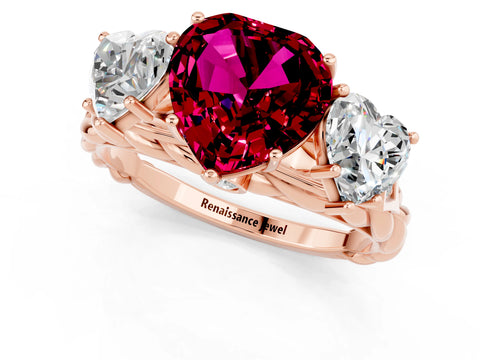 Rose gold Three-Stone Heart Cut Garnet Braided Band Ring with Four-Prong Setting_13
