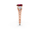 Rose gold Three-Stone Heart Cut Garnet Braided Band Ring with Four-Prong Setting_14