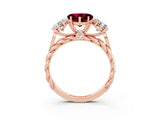 Rose gold Three-Stone Heart Cut Garnet Braided Band Ring with Four-Prong Setting_15