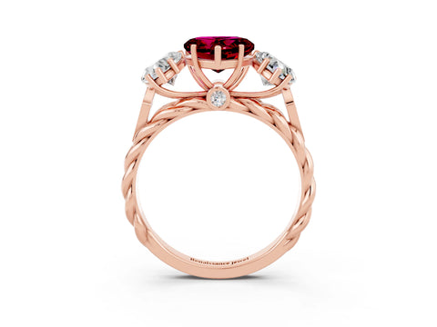 Rose gold Three-Stone Heart Cut Garnet Braided Band Ring with Four-Prong Setting_15
