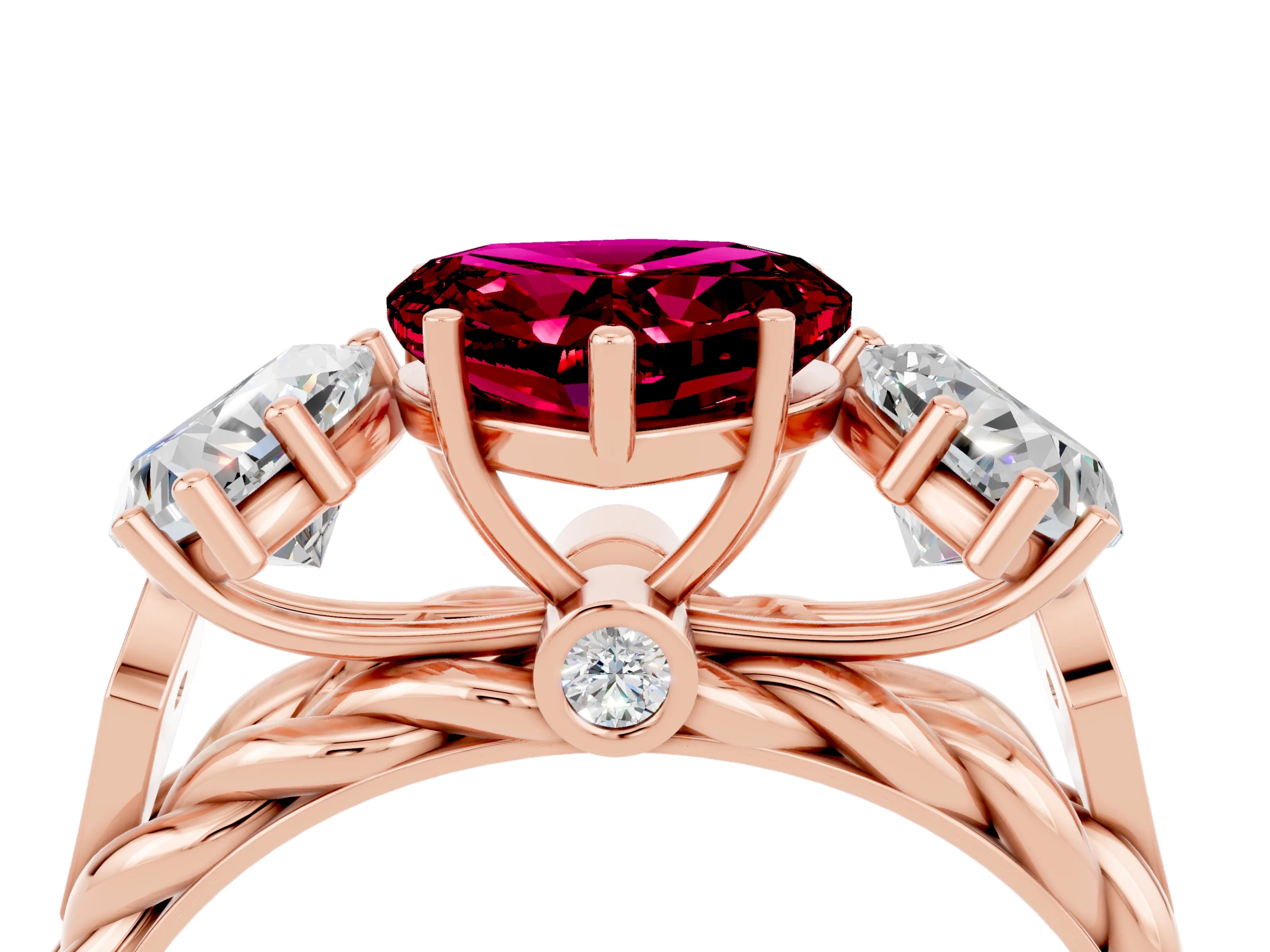 Rose gold Three-Stone Heart Cut Garnet Braided Band Ring with Four-Prong Setting_16