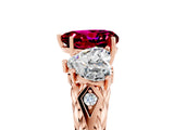 Rose gold Three-Stone Heart Cut Garnet Braided Band Ring with Four-Prong Setting_17