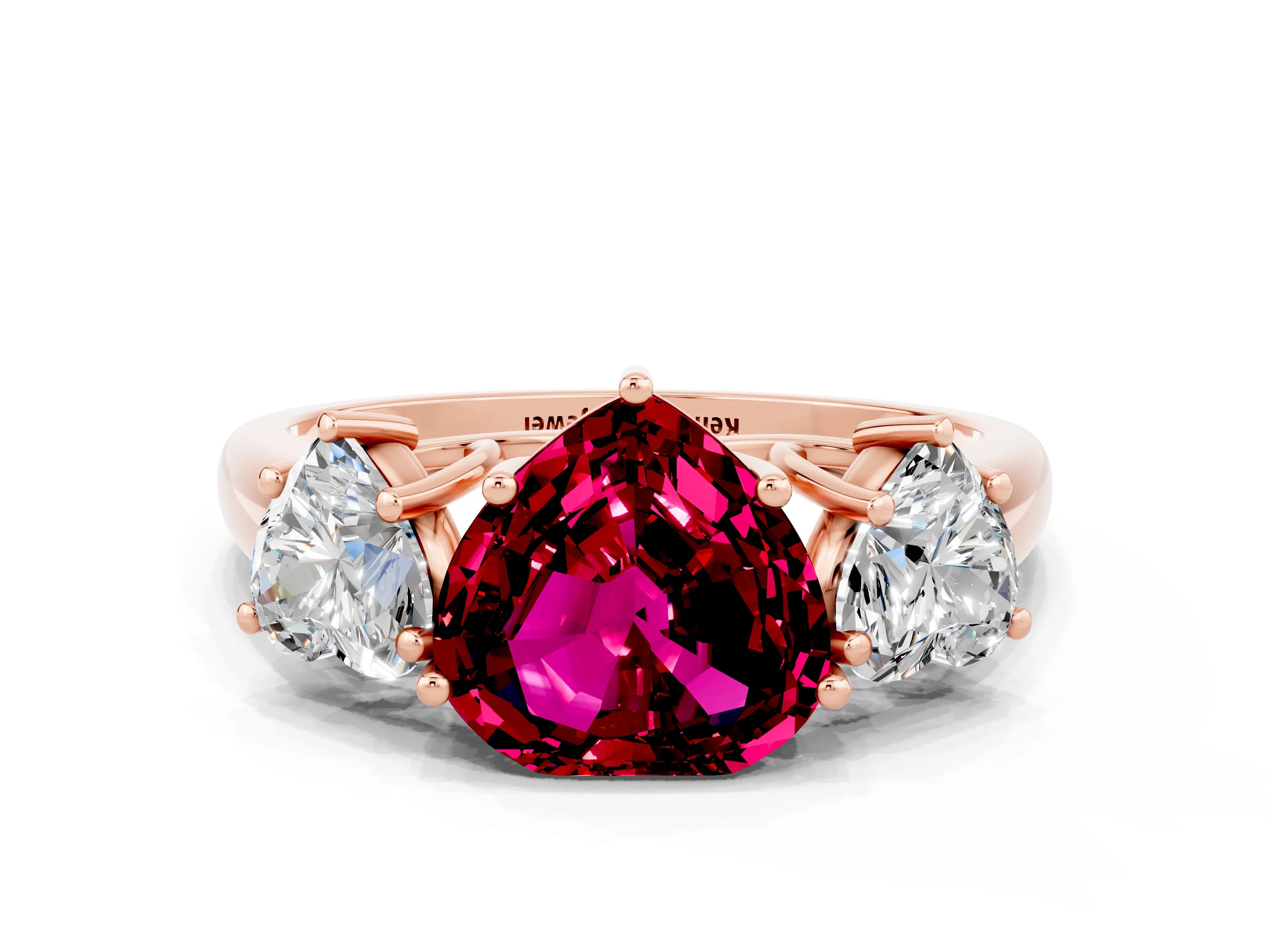 Rose gold Three-Stone Heart Cut Garnet Engagement Ring with Prong Setting