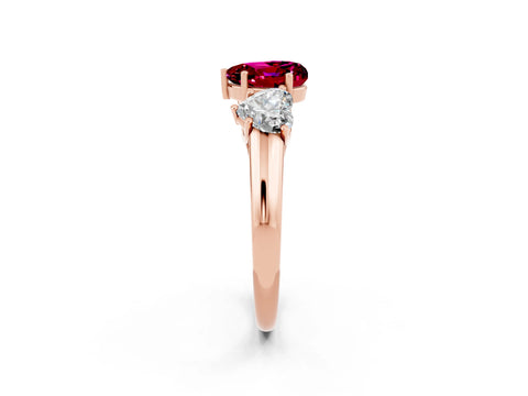 Rose gold Three-Stone Heart Cut Garnet Engagement Ring with Prong Setting_2