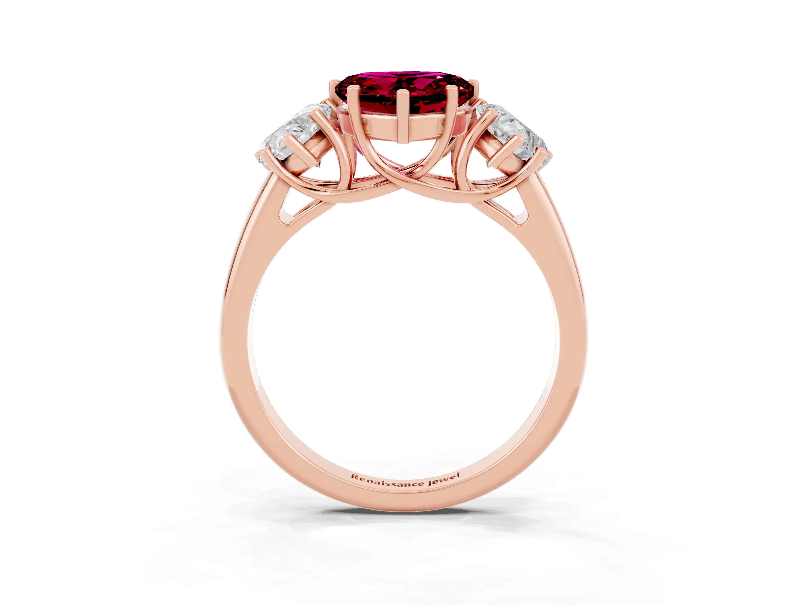 Rose gold Three-Stone Heart Cut Garnet Engagement Ring with Prong Setting_3