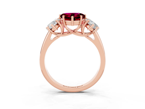 Rose gold Three-Stone Heart Cut Garnet Engagement Ring with Prong Setting