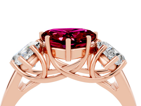 Rose gold Three-Stone Heart Cut Garnet Engagement Ring with Prong Setting_4