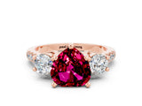 Rose gold Three-Stone Heart Cut Garnet Pavé Band with Four-Prong Setting