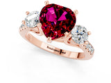 Rose gold Three-Stone Heart Cut Garnet Pavé Band with Four-Prong Setting_1