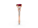 Rose gold Three-Stone Heart Cut Garnet Pavé Band with Four-Prong Setting_2