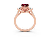 Rose gold Three-Stone Heart Cut Garnet Pavé Band with Four-Prong Setting_3