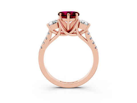 Rose gold Three-Stone Heart Cut Garnet Pavé Band with Four-Prong Setting_3