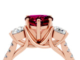 Rose gold Three-Stone Heart Cut Garnet Pavé Band with Four-Prong Setting_4