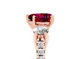 Rose gold Three-Stone Heart Cut Garnet Pavé Band with Four-Prong Setting_5