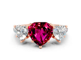 Rose gold Three-Stone Heart Cut Garnet Ring with Pavé Band and Prong Setting_12