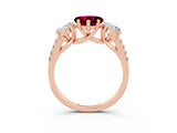 Rose gold Three-Stone Heart Cut Garnet Ring with Pavé Band and Prong Setting_15