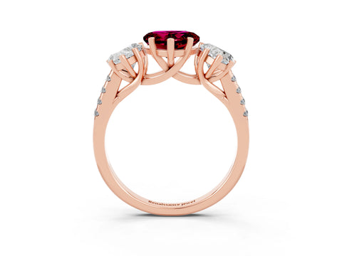 Rose gold Three-Stone Heart Cut Garnet Ring with Pavé Band and Prong Setting_15