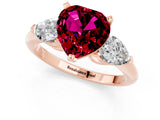 Rose gold Three-Stone Heart Cut Garnet Ring with Pear Side Stones and Four-Prong Setting_1