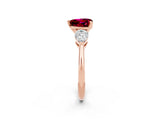 Rose gold Three-Stone Heart Cut Garnet Ring with Pear Side Stones and Four-Prong Setting_2